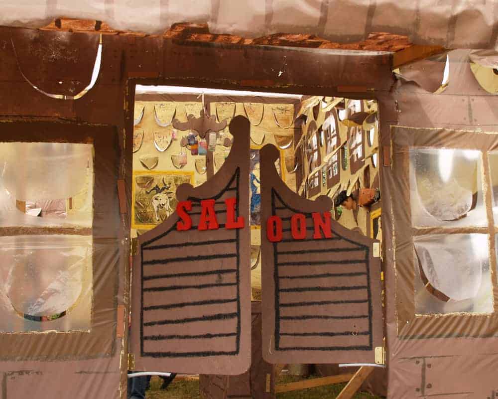 Entry doors to cardboard saloon